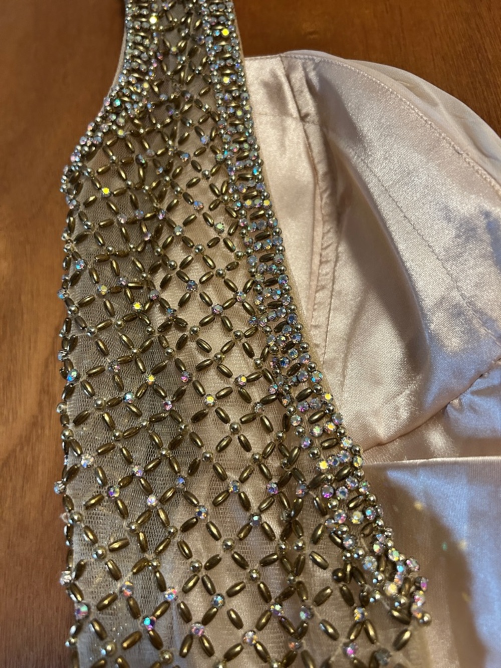 La Femme Chiffon Gown long Dress Size 10 Prompts Formal Beaded Sparkly champagne - Picture 15 of 16